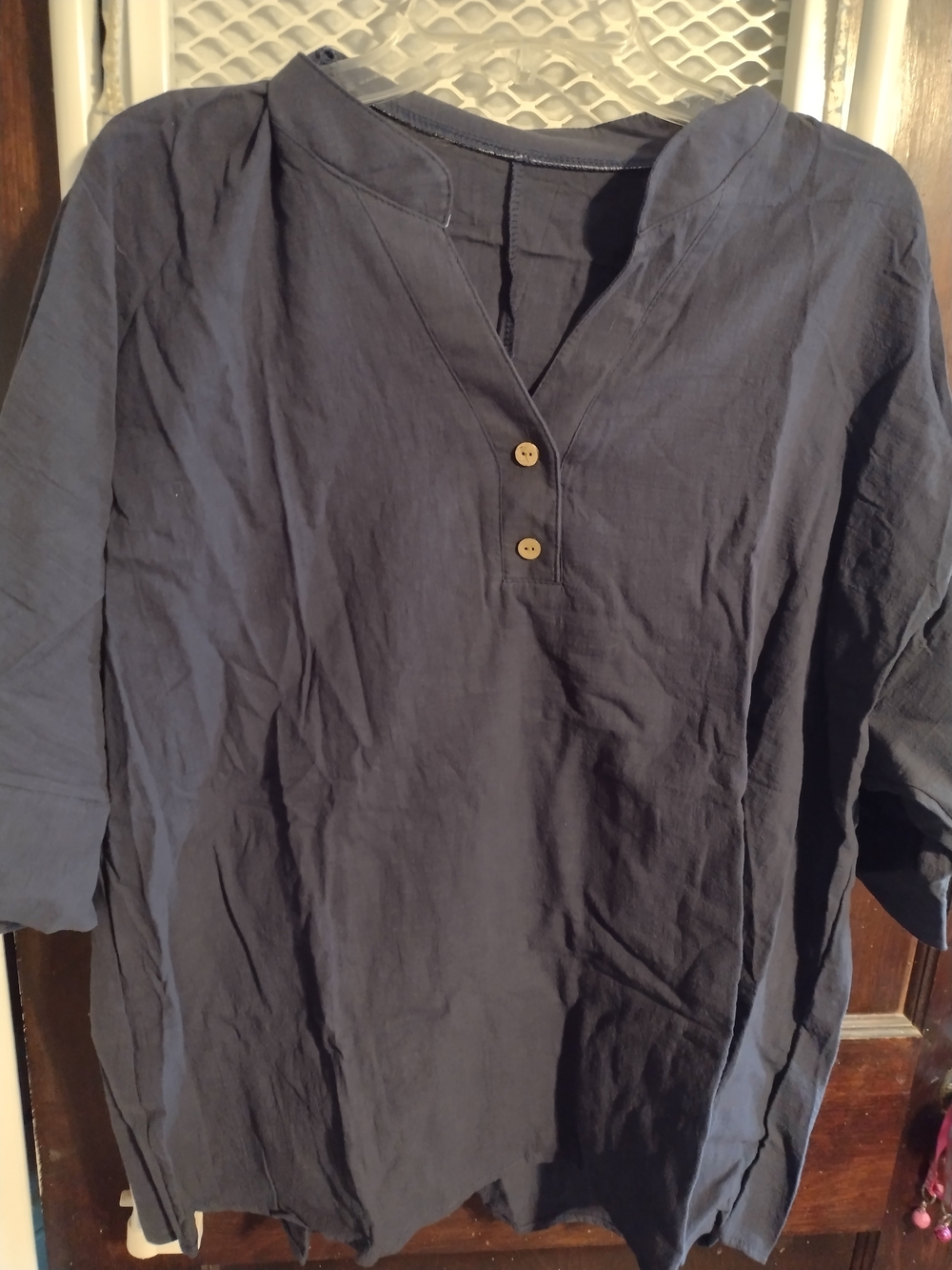 Women's Navy Button Henley Shirt